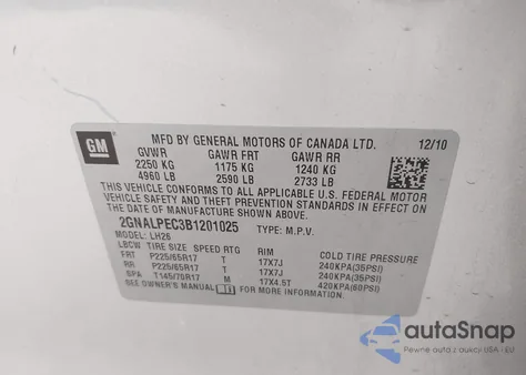 2011 Chevrolet Equinox 2Lt z USA, uszkodzony, nr VIN 2GNALPEC3B1201025